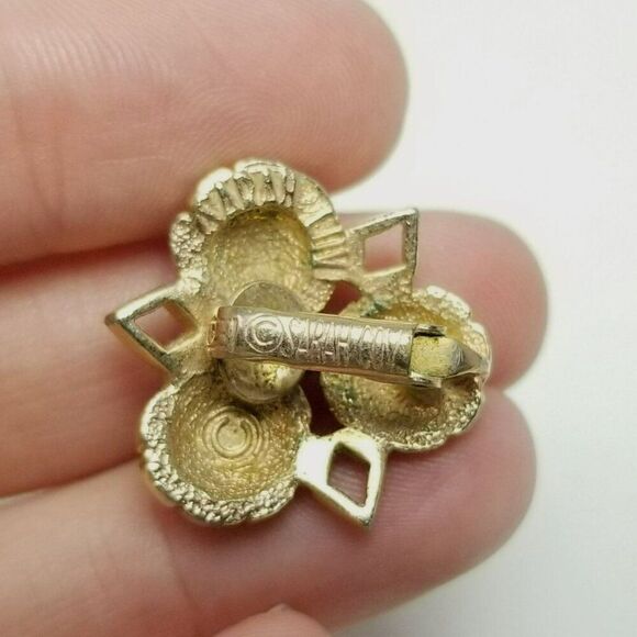 Vintage Sarah Coventry Gold Tone Clip On Earrings Retro Design 80s Style, Signed - Picture 4 of 7